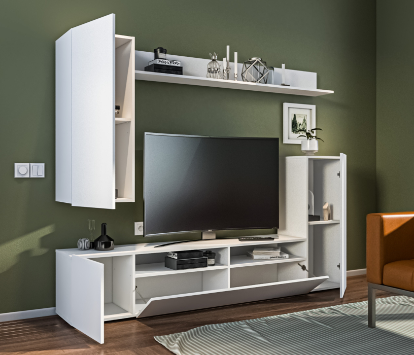 Стенки для гостиной, Стенка Медея СБ-3389 Белый/Белый глянец