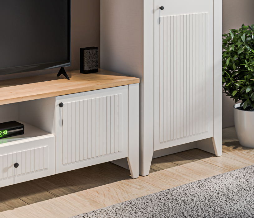 ТВ-тумбы, Тумба под телевизор Монтана СБ-3557 Белый Альпийский,Дуб Гамильтон/МДФ Дуб Белый