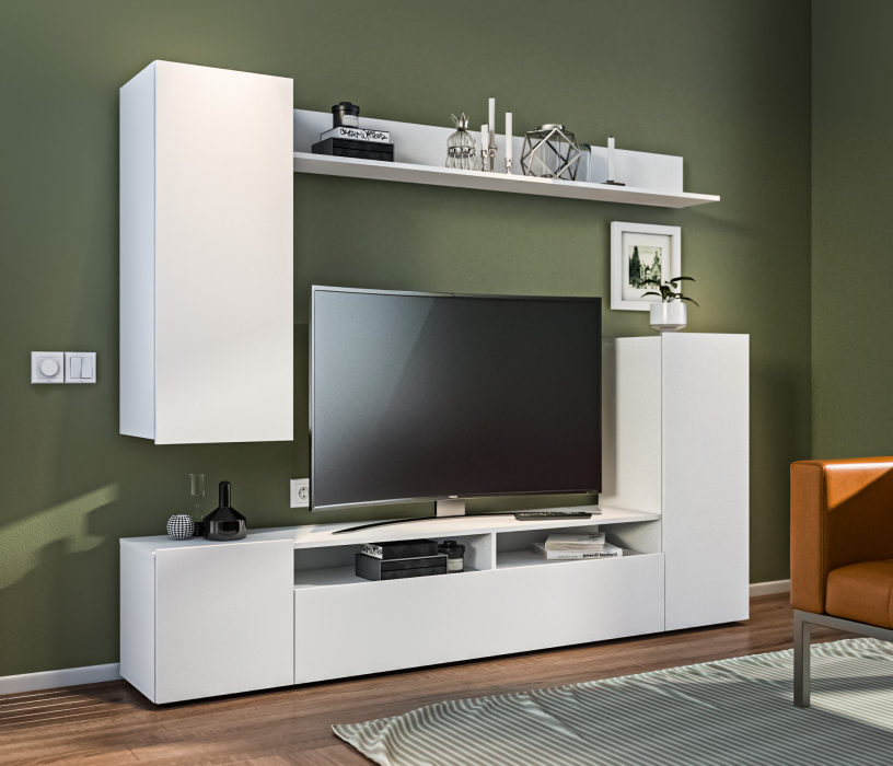 Стенки для гостиной, Стенка Медея СБ-3389 Белый/Белый глянец