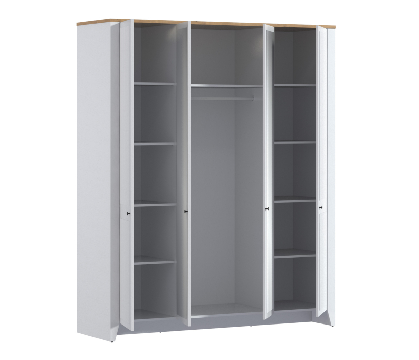 Для одежды, Шкаф 4х дверный Монтана СБ-3543 Белый Альпийский,Дуб Гамильтон/МДФ Дуб Белый