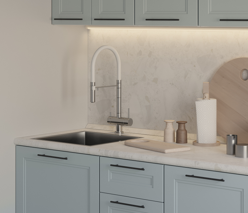 Кухонные гарнитуры, Кухонный гарнитур Регина Белый/МДФ Modern Серый 1,5 м