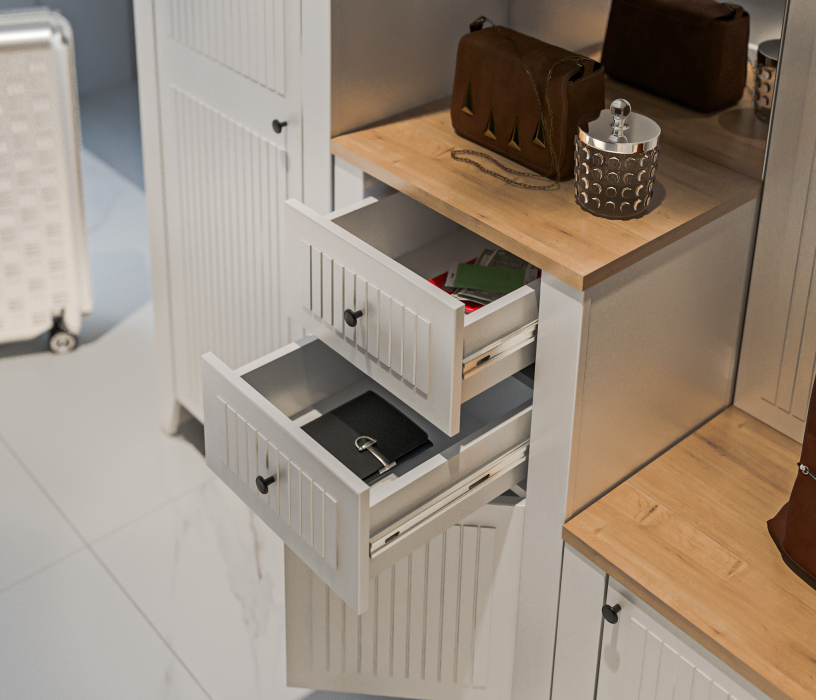 Тумбы, Тумба с зеркалом Монтана СБ-3551 Белый Альпийский,Дуб Гамильтон/МДФ Дуб Белый